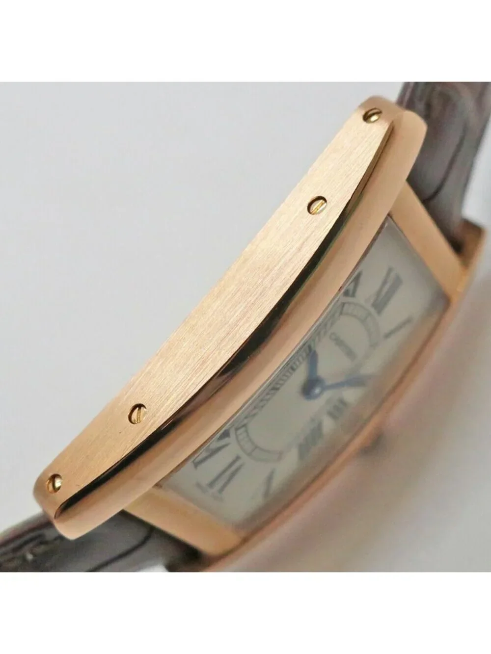 Cartier Ten & Battery Replaced Tank American SM PG Leather Silver Quartz Watch